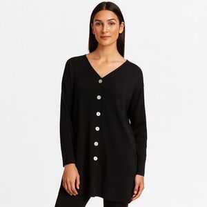 Vintage 90s Belford 100% Silk Black Longline Cardigan Sweater Minimalist Classic